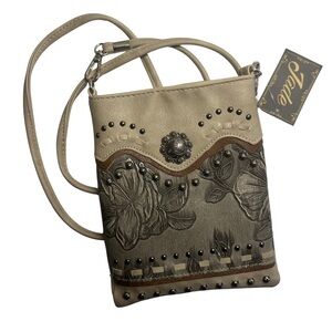 Jade Beige and Brown Floral Crossbody Bag